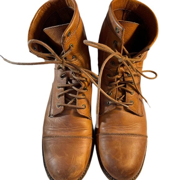 Frye Cognac Soft Leather Lace Up Boots w/ Rubber Grip Added to Sole - Picture 2 of 15